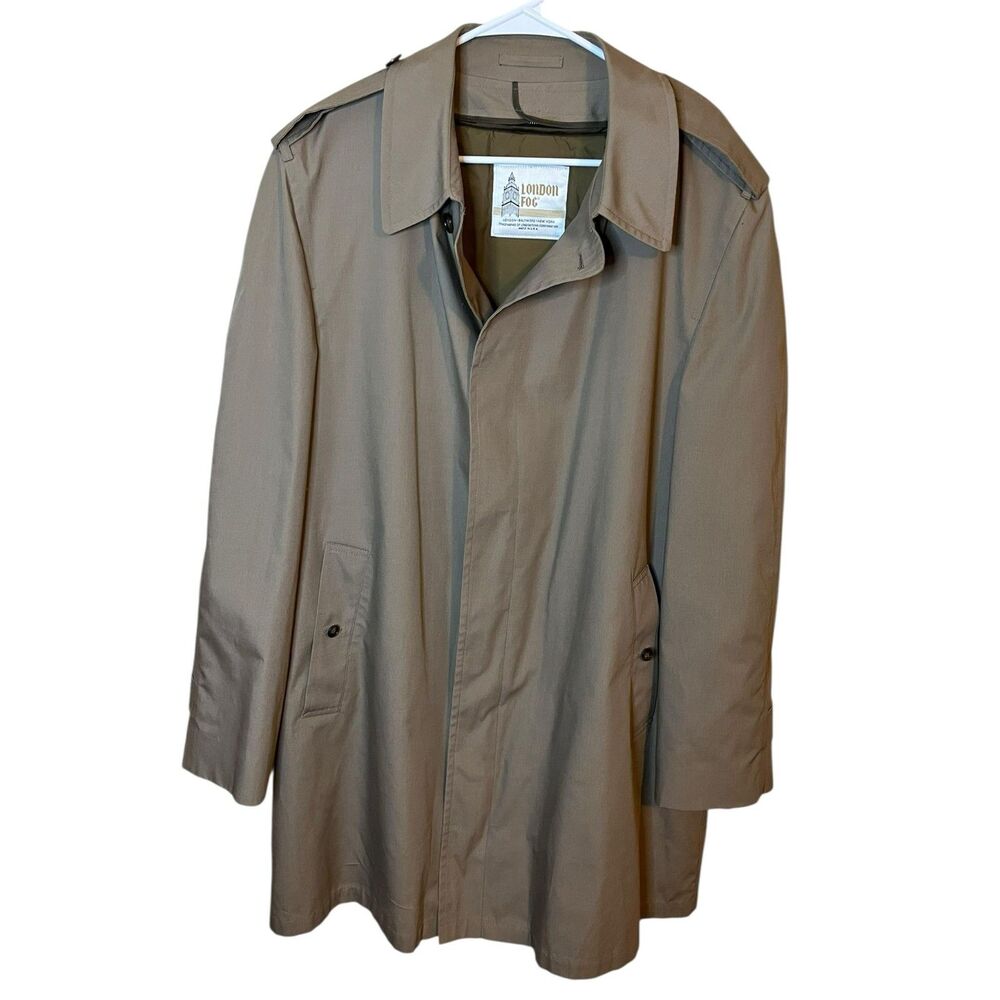 Vintage London Fog Trench Coat Mens 46 Long Beige Wamsutta Thinsulate Lined USA - Picture 5 of 8